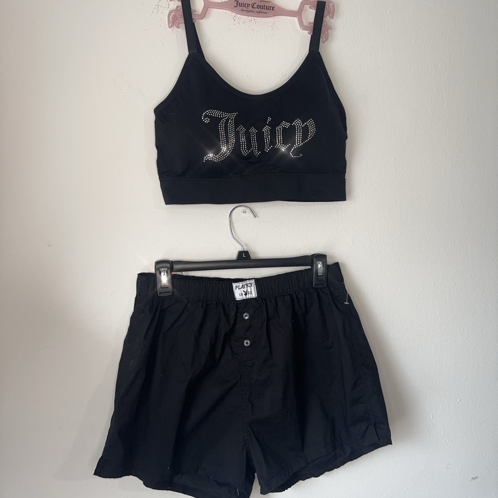 Playboy X Juicy Couture Black Rhinestone Intimates Pajama Set
